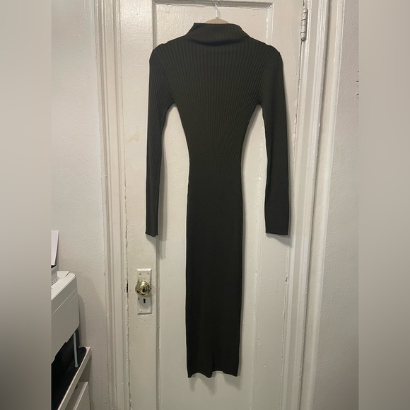 Bebe dark olive green Turtleneck Long Sleeve Bodycon Dress - Picture 2 of 3